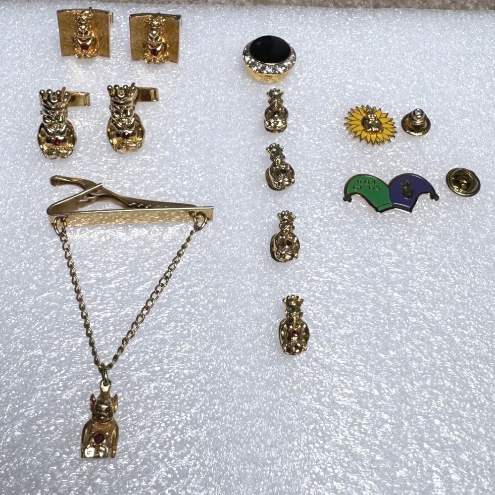 Royal Order of Jesters Billiken ROJ Court 125 Cufflinks Tie Clip Pin Lot Vintage